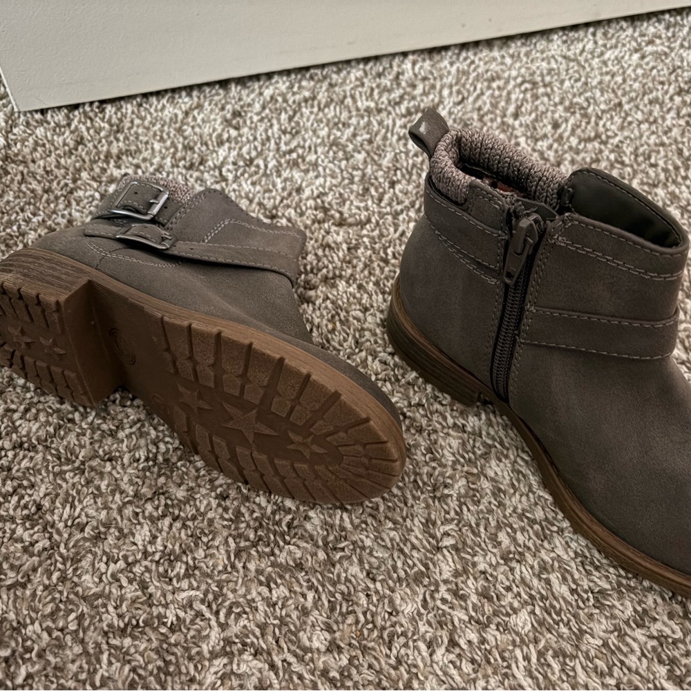 Gray Ankle Boots with Buckle Detail